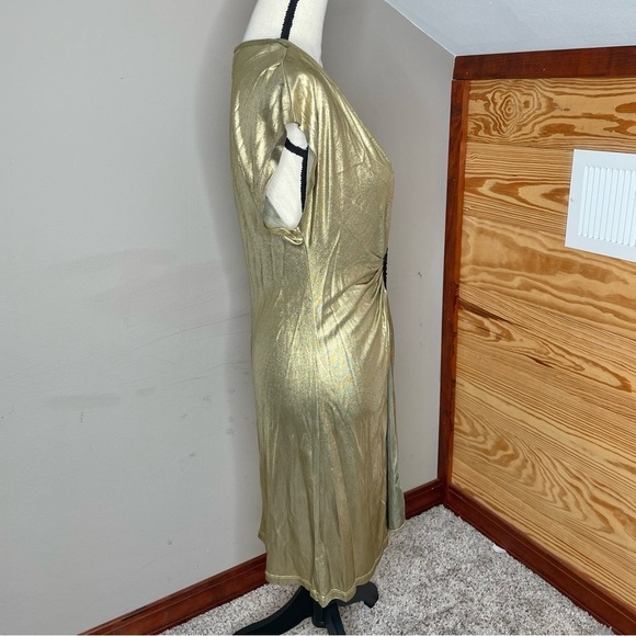 Trina Turk Liquid Gold Carrington Metallic Sequin Beaded V-Neck Dress 6 NWT - Picture 3 of 13